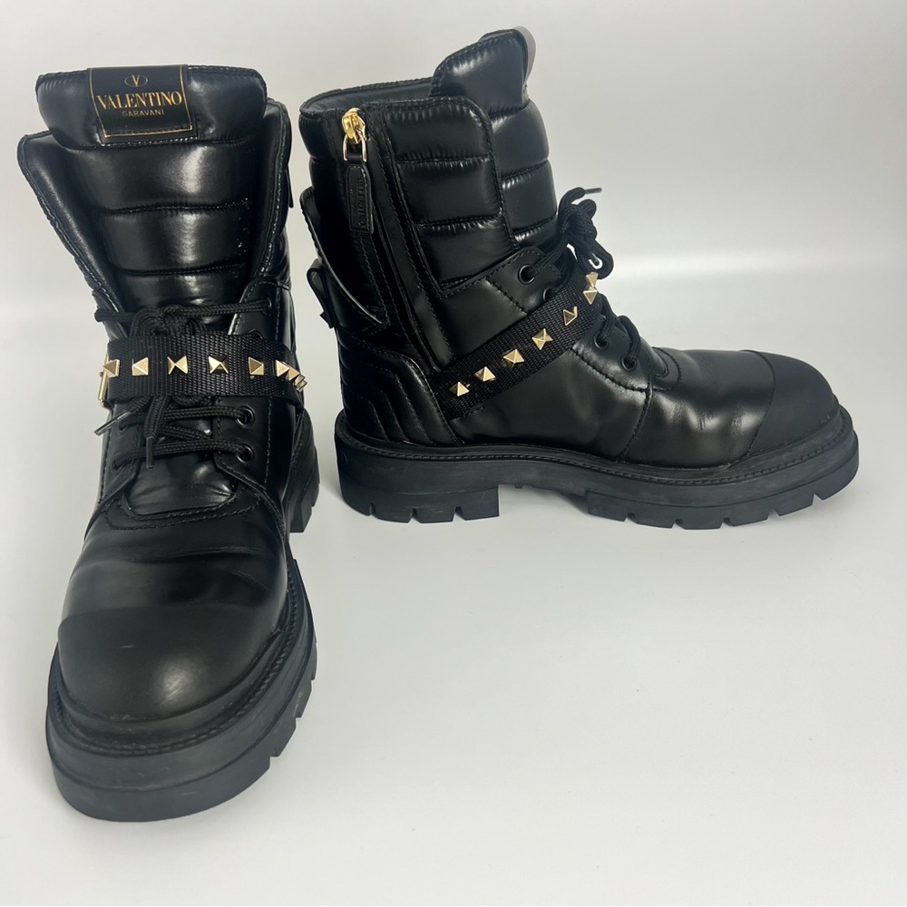 💯 AUTHENTIC VALENTINO GARAVANI CALFSKIN NYLON ROCKSTUD QUILTED WATERPROOF BOOTS - Picture 9 of 14